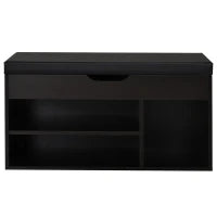 Scarpiera Salvaspazio da Ingresso Imbottita, Mobile da Ingresso con Scarpiera, con 3 Scomparti, Seduta in Pelle PU, per Soggiorno e Corridoio, 80x30x43 cm, Nero