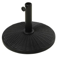 Base per Ombrellone Rotonda Effetto Rattan da 12.5kg, Supporto per Pali da 38mm e 48mm, Ø44.5 cm, Nero