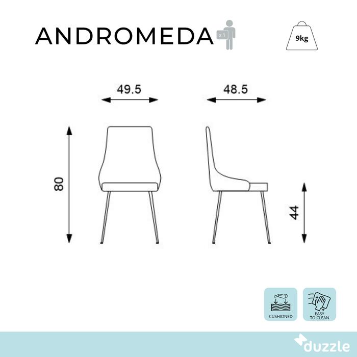 Andromeda,  Sedia in microfibra Verde acqua (48.5cm X 49.5cm H. 80cm) | Duzzle