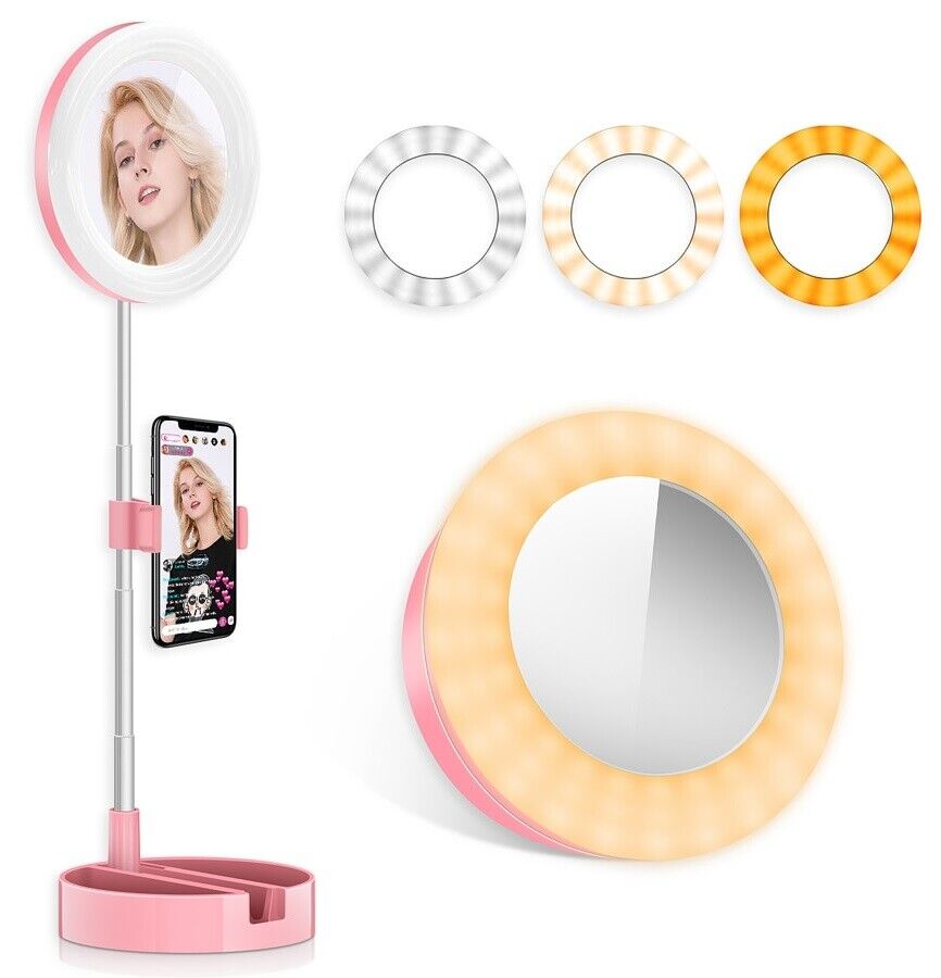 Anello luminoso specchio LED telescopico con supporto cellulare selfie 3 luci