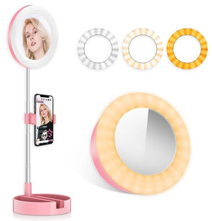 Anello luminoso specchio LED telescopico con supporto cellulare selfie 3 luci