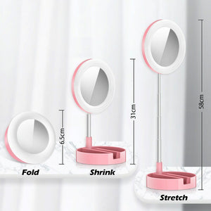 Anello luminoso specchio LED telescopico con supporto cellulare selfie 3 luci