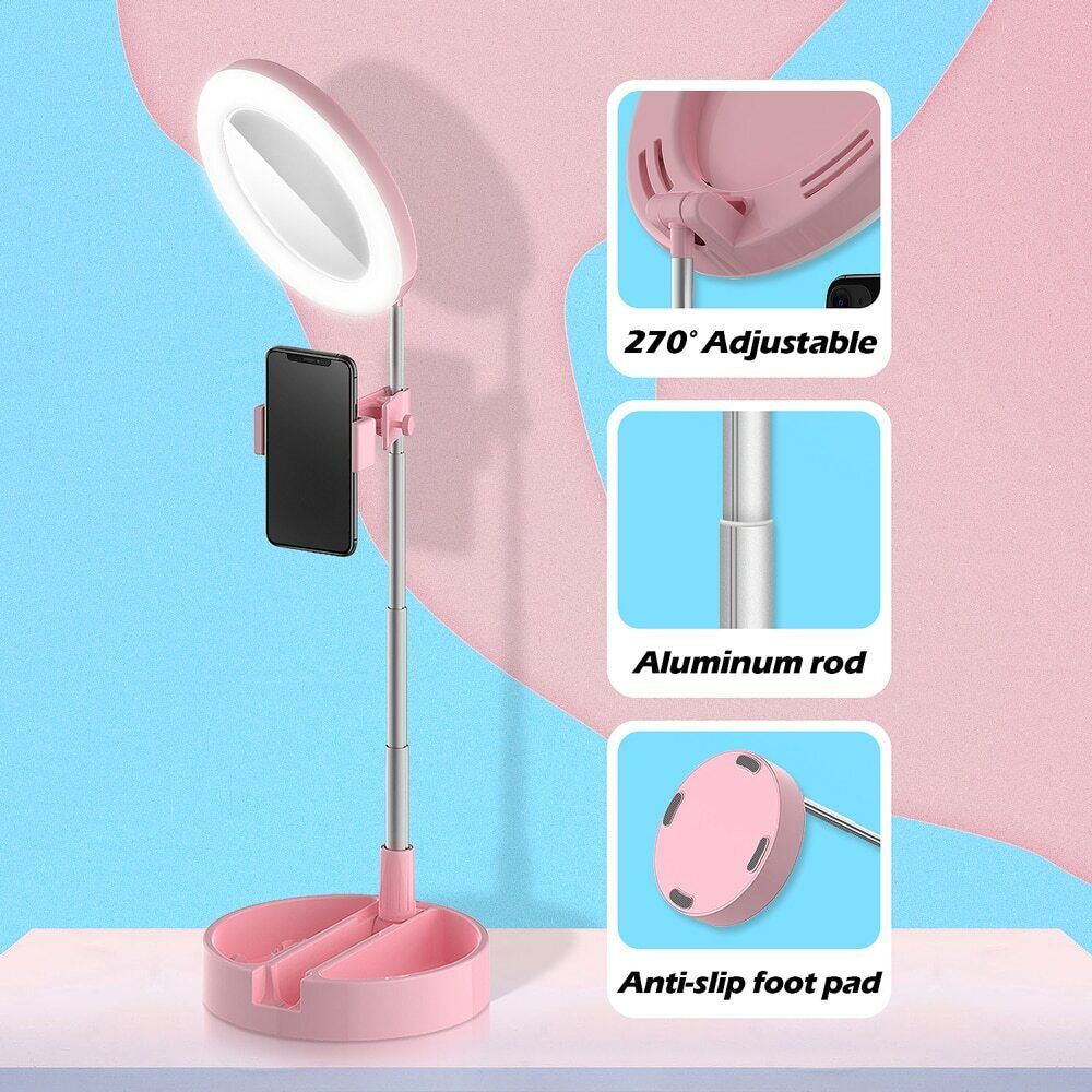 Anello luminoso specchio LED telescopico con supporto cellulare selfie 3 luci