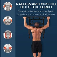 Barra per Trazioni a Muro in Acciaio con Imbottiture Antiscivolo, Carico Massimo 120kg, Nero