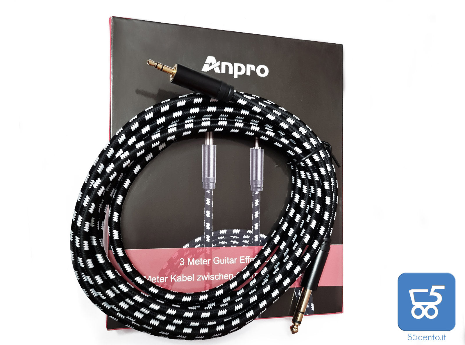 Anpro Cavo Audio Professionale 3mt Jack 3,5mm a 6,35mm per Strumenti Audio Telato Tastiere Oro