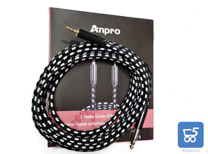 Anpro Cavo Audio Professionale 3mt Jack 3,5mm a 6,35mm per Strumenti Audio Telato Tastiere Oro