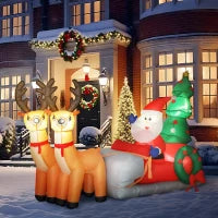 Babbo Natale su slitta trainata da renne gonfiabile, in tessuto in poliestere, con luci LED, Multicolore