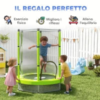 Trampolino Elastico per Bambini Ø140 cm con Rete di Sicurezza e Disegni, Età 3-6 Anni, Verde