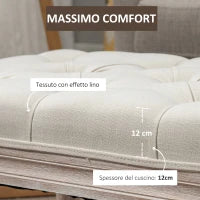 Panca Fondo Letto Imbottita con Rivestimento Effetto Lino e Gambe in Legno, 80x40x41cm, Beige