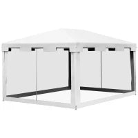 Gazebo da Giardino 4x3 m con Zanzariera e 2 Ingressi, in Metallo e PE, Bianco e Nero