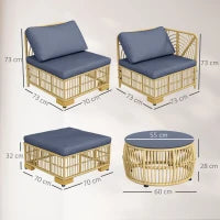 Set Salotto in Rattan da Giardino con Divano Modulabile, Cuscini e Tavolino da Caffè, Grigio