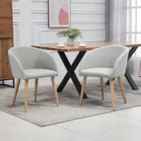 Set di 2 sedie da sala da pranzo sedia da cucina Design scandinavo - Gambe affusolate in legno di gomma - Seduta Schienale braccioli ergonomici Aspetto Lino Grigio