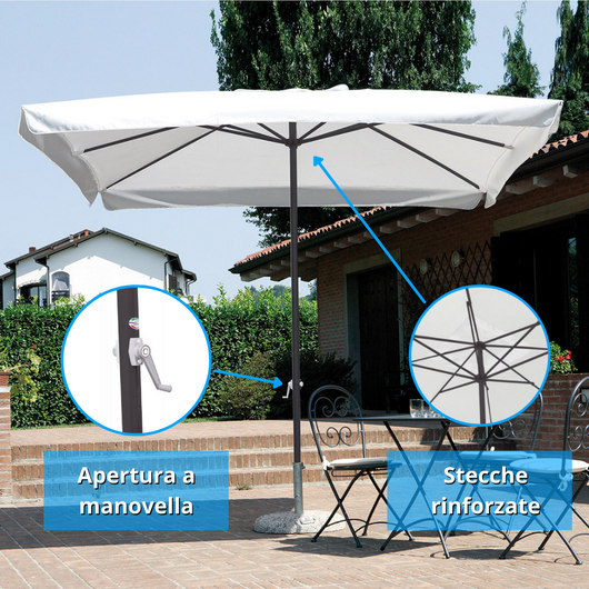 Ombrellone rettangolare da giardino 3x2 mt con palo centrale in ferro e telo ecrù 180gr Tomaino 5006