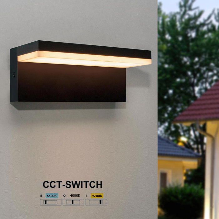 Applique parete LED 10W interruttore CCT da 2700K a 6500K lampada impermeabile esterni luce giardino balcone terrazza IP54 230V NERO