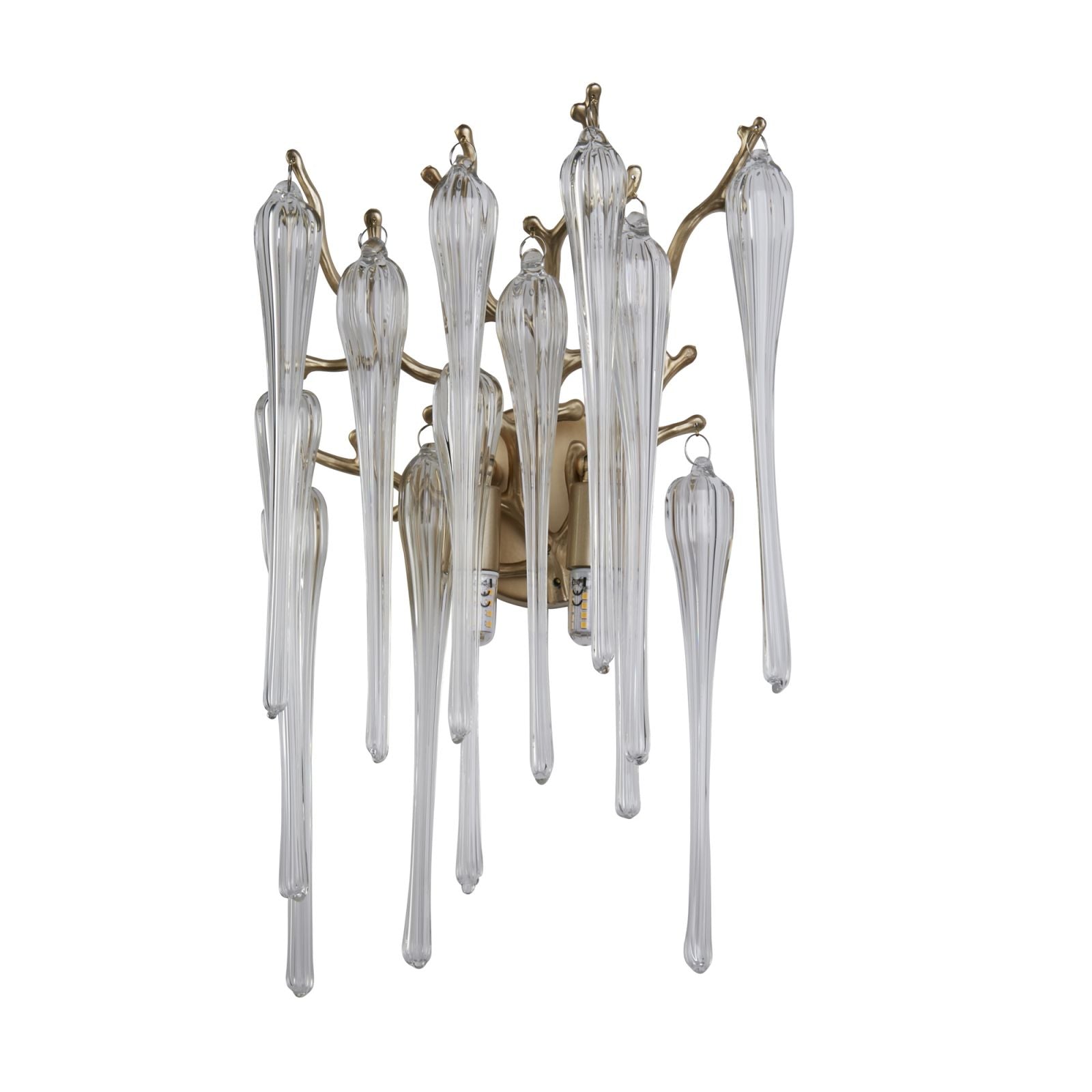 Applique Heritage 2Lt, metallo dorato e gocce di vetro trasparente