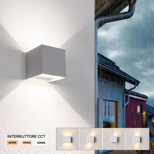 Applique cubo IP65 LED 12W CCT da 3000K a 6500K lampada parete moderna doppio fascio luminoso luce facciata giardino terrazzo GRIGIO