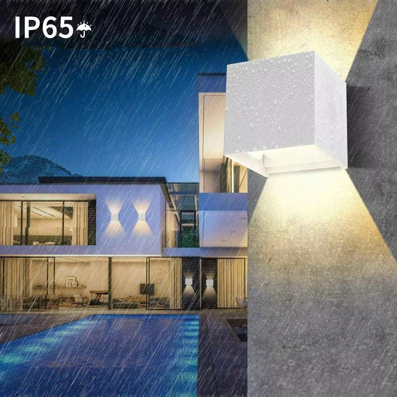 Applique cubo IP65 LED 12W CCT da 3000K a 6500K lampada parete moderna doppio fascio luminoso luce facciata giardino terrazzo BIANCO