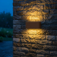 Applique lampada da muro parete in alluminio e vetro per esterno,doppia emissione luce, casa locali terrazza IP65 attacco E27 COLORE MARRONE