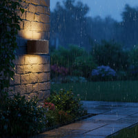 Applique lampada da muro parete in alluminio e vetro per esterno,doppia emissione luce, casa locali terrazza IP65 attacco E27 COLORE MARRONE