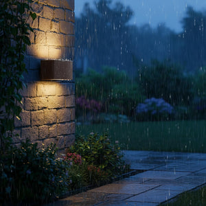 Applique lampada da muro parete in alluminio e vetro per esterno,doppia emissione luce, casa locali terrazza IP65 attacco E27 COLORE MARRONE