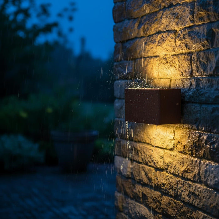 Applique lampada da muro parete in alluminio e vetro per esterno,doppia emissione luce, casa locali terrazza IP65 attacco E27 COLORE MARRONE