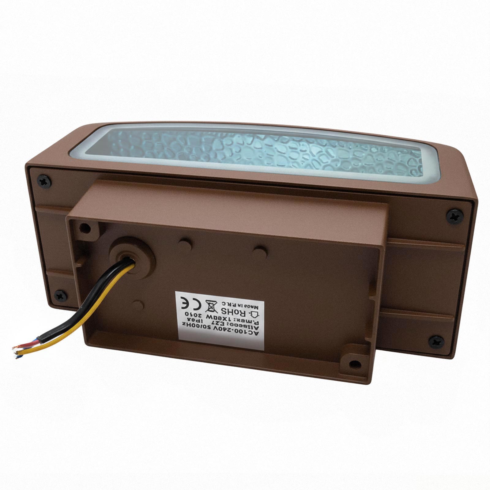 Applique lampada da muro parete in alluminio e vetro per esterno,doppia emissione luce, casa locali terrazza IP65 attacco E27 COLORE MARRONE