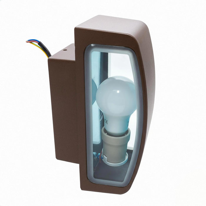 Applique lampada da muro parete in alluminio e vetro per esterno,doppia emissione luce, casa locali terrazza IP65 attacco E27 COLORE MARRONE