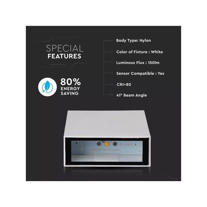 Applique Lampada LED da Muro Rettangolare 4W Colore Bianco 6500K IP65 Esterno Up-Down SKU-218562