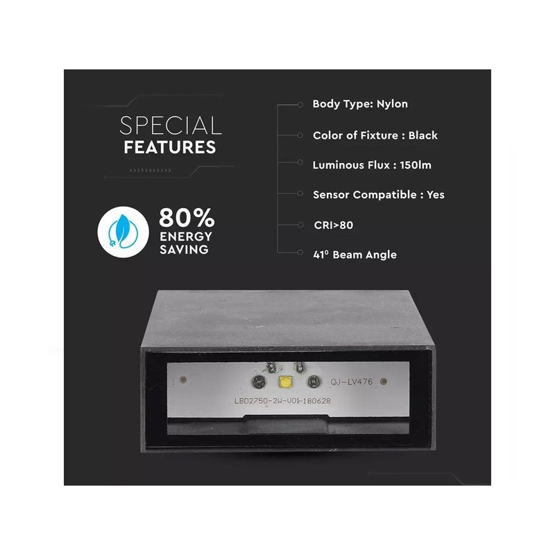 Applique Lampada LED da Muro Rettangolare 4W Colore Nero 6500K IP65 Esterno Up-Down SKU-218563