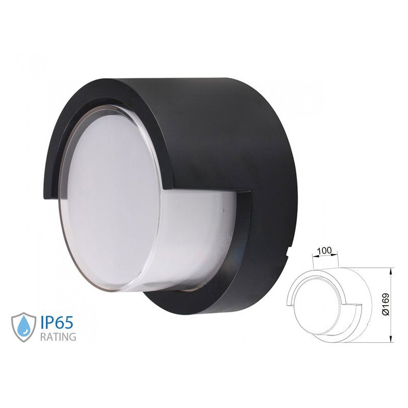 Applique Lampada Led Da Muro Parete Rotondo Neutro 4000K 12W Con Diffusore Semicoperto Colore Nero SKU-8538