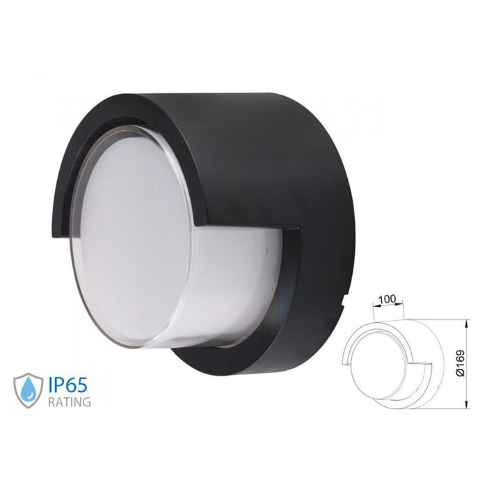 Applique Lampada Led Da Muro Parete Rotondo Neutro 4000K 12W Con Diffusore Semicoperto Colore Nero SKU-8538