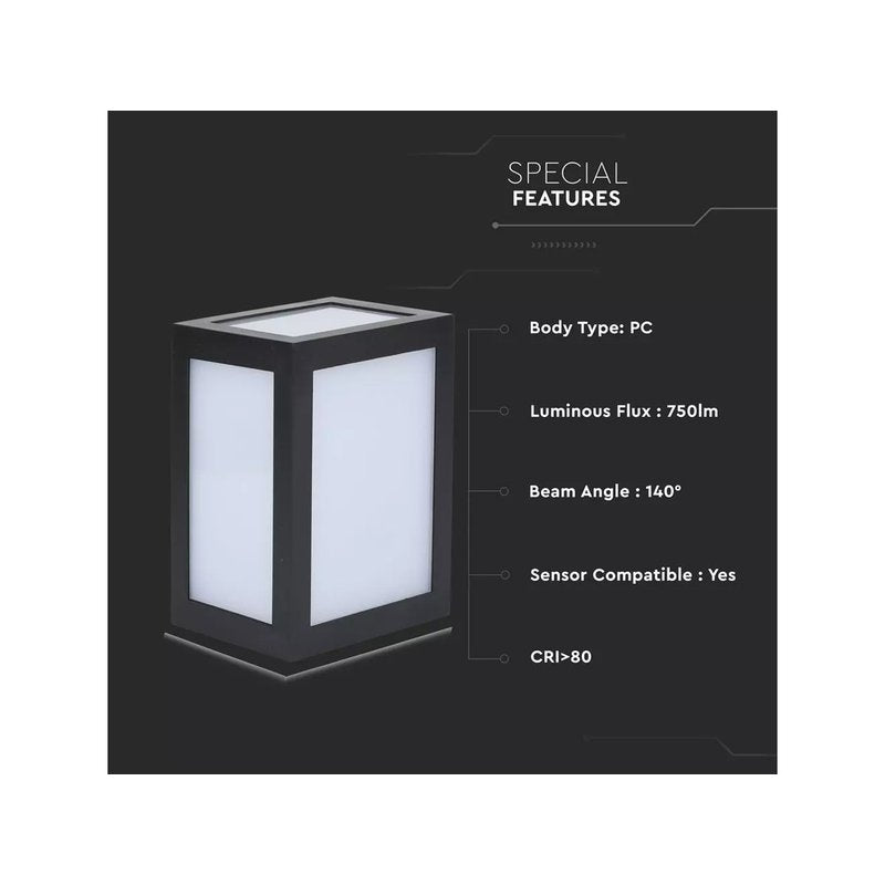 Applique Lampada Led Da Muro Parete a Lanterna 12W 3000K Carcassa Nera IP65 360 Gradi SKU-8340