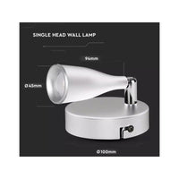 Applique Lampada Led Da Parete Colore Bianco 3000K Con Testa Orientabile IP20 4,5W SKU-218262