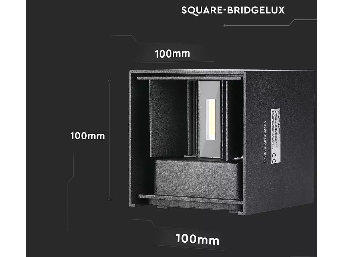 Applique Led Quadrata Da Parete 12W 3000K Carcassa Nera IP54 Doppio Illuminazione Angolo Regolabile SKU-218529