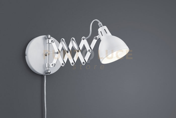 SCISSOR APPLIQUE FORBICE METALLO CROMATO DIFFUSORE METALLO BIANCO OPACO L. MAX 53CM 1 LUCE ATTACCO E14
