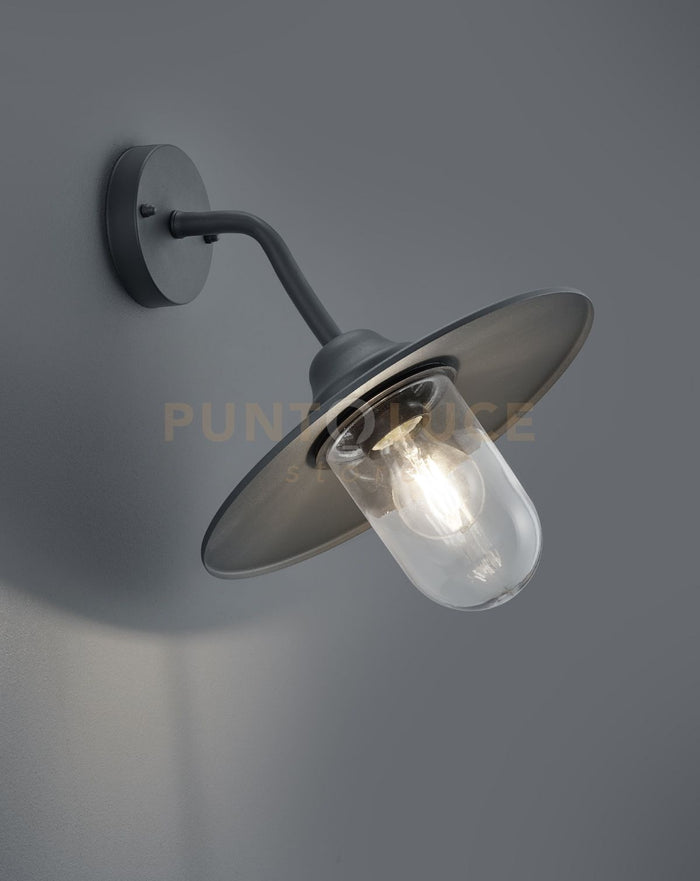 BRENTA APPLIQUE DA ESTERNO DOWN FUSIONE DI ALLUMINIO VERNICIATA ANTRACITE CON DIFFUSORE VETRO TRASPARENTE IP44 H.35CM 1 LUCE ATTACCO E27