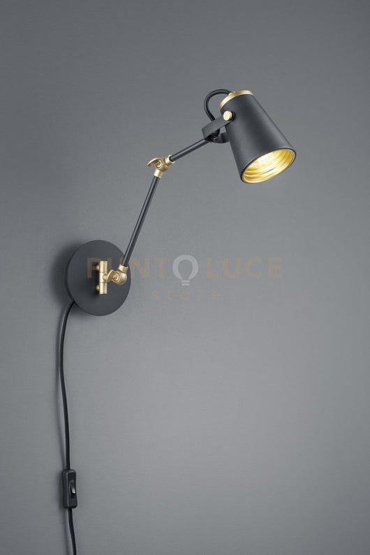 EDWARD APPLIQUE DIFFUSORE ORIENTABILE METALLO NERO OPACO E INTERNO ORO 1 LUCE ATTACCO E14