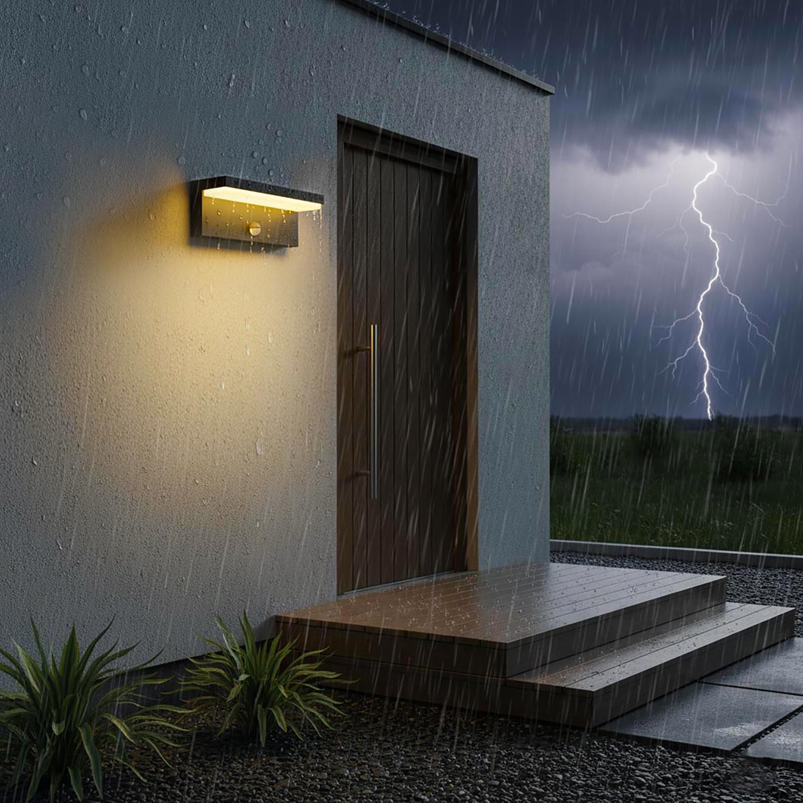 Applique esterno da parete con sensore LED CCT SWITCH 10W impermeabile IP54 luce muro giardino ingresso garage parcheggio COLORE NERO