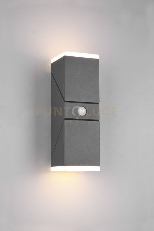 AVON APPLIQUE LED 14W 1600lm, 3000K DA ESTERNO ANTRACITE 2 DIFFUSORI ORIENTABILI CON SENSORE DI MOVIMENTO IP54 H. 28CM
