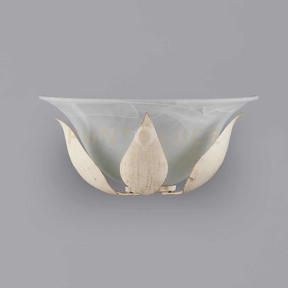 Applique in ferro laccato avorio con decorazione oro chiaro e vetro alabastro bianco 1 luce  Avorio  Oro Esse