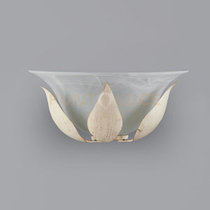 Applique in ferro laccato avorio con decorazione oro chiaro e vetro alabastro bianco 1 luce  Avorio  Oro Esse