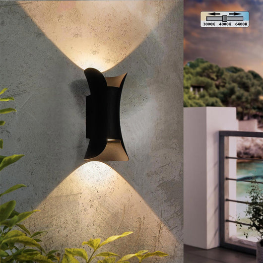 BOSTON Applique murale doppio fascio IP65 10w tecnologia LED CCT 3 tonalita di luce lampada parete UP DOWN balcone facciate 230V NERO