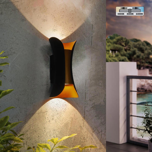 BOSTON Applique murale doppio fascio IP65 10w tecnologia LED CCT 3 tonalita di luce lampada parete UP DOWN balcone facciate 230V NERO ORO