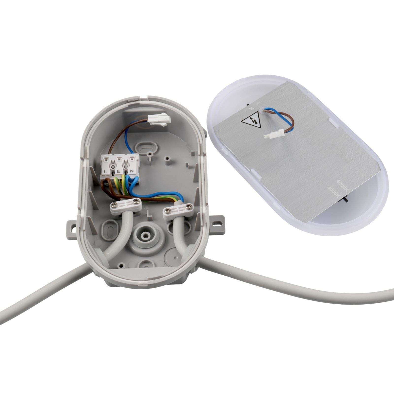 Plafoniera ovale IP54 tartaruga LED interruttore CCT doppia potenza luce parete soffitto cantina garage parcheggio balcone 230V colore GRIGIO