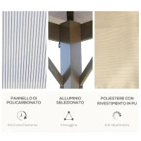 Gazebo da Giardino 3x3m con Tetto in Policarbonato e Zanzariere, Caffè e Khaki