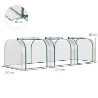 Serra a Tunnel in PVC Trasparente e Acciaio con Porte a Cerniera, 295x100x80 cm