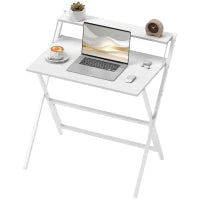 Scrivania Pieghevole con Ripiano per Monitor, 81.5x62x86.5 cm, Bianco
