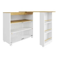 Moderno tavolo bar estensibile e mobile, con LED,grande spazio di stoccaggio, adatto a cucine, ristoranti e bistrot,138-204×39×105 cm, Bianco