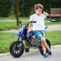 Moto Elettrica per Bambini con Rotelle Rimovibili, Sospensioni, Suoni e Indicatore di Carica, Blu