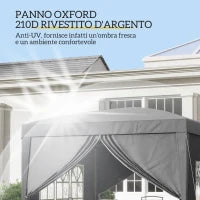 Gazebo da Esterno 3x3 m Pieghevole con 4 Pannelli Laterali, in Acciaio e Tessuto Oxford Grigio